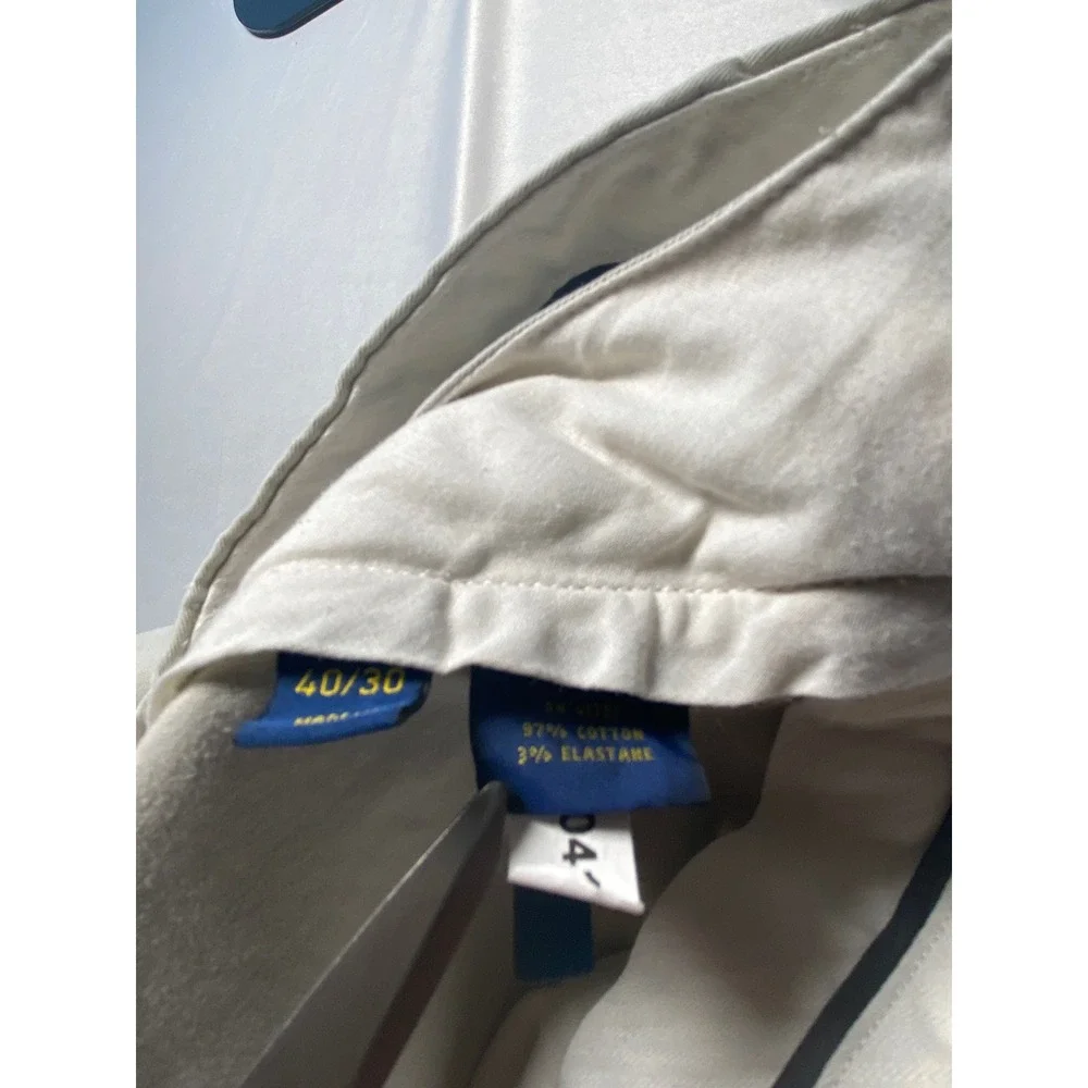 Polo Ralph Lauren Mens Stretch Classic Fit Chino Pants Cream 40x30 Distressed